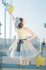Blue/Ivory Catch The Stars Print Navy Style Sleeveless Ruffle Bowknot Sweet Lolita Dress - Product - 3