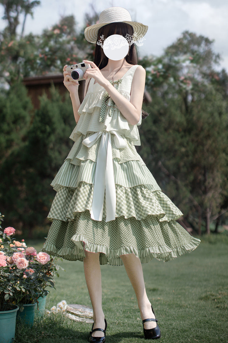 Green [Go To The Forest] Multi-Layered Print Ruffle Holiday Sweet Lolita Jsk Dress - Green - 1