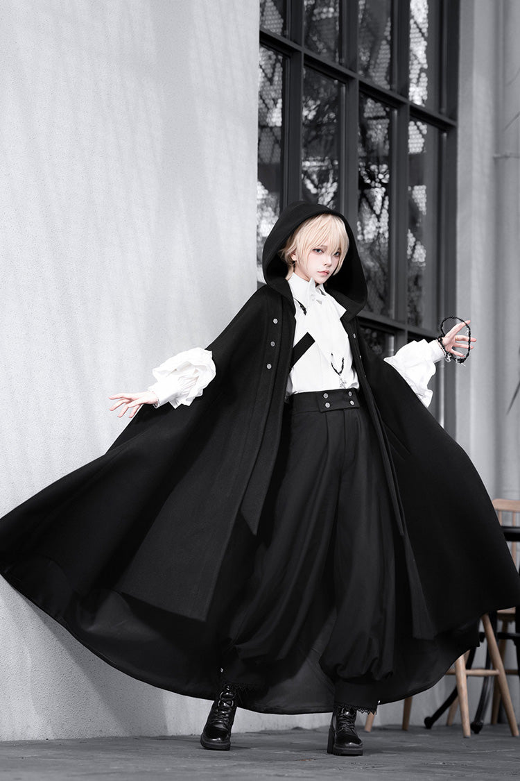 Black [Code 003] Long Sleeves Bow Vintage Elegant Prince Handsome Ouji Lolita Blouse Pants Cloak Set - Product - 9