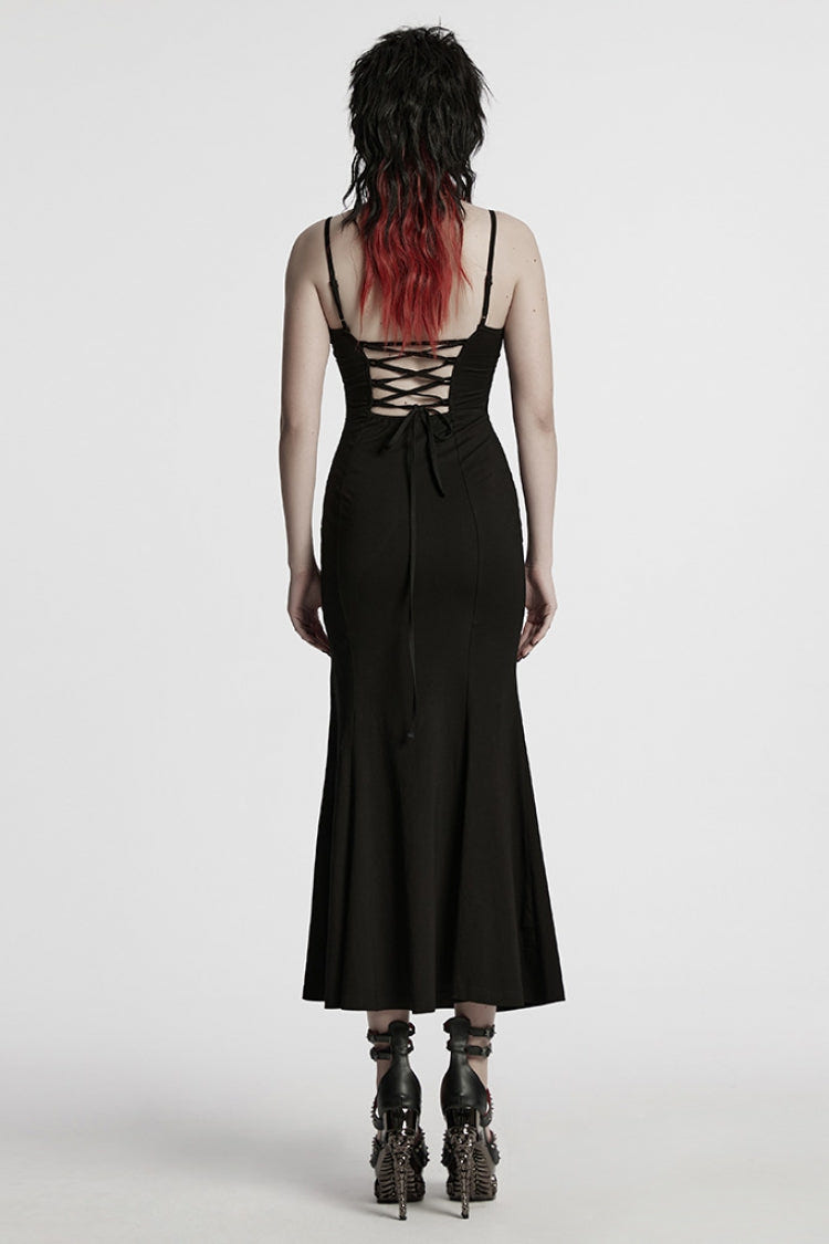 Black Sleeveless Stitching Mesh Women's Punk Fishtailed Honeymoon Slip Dress - Product - 3