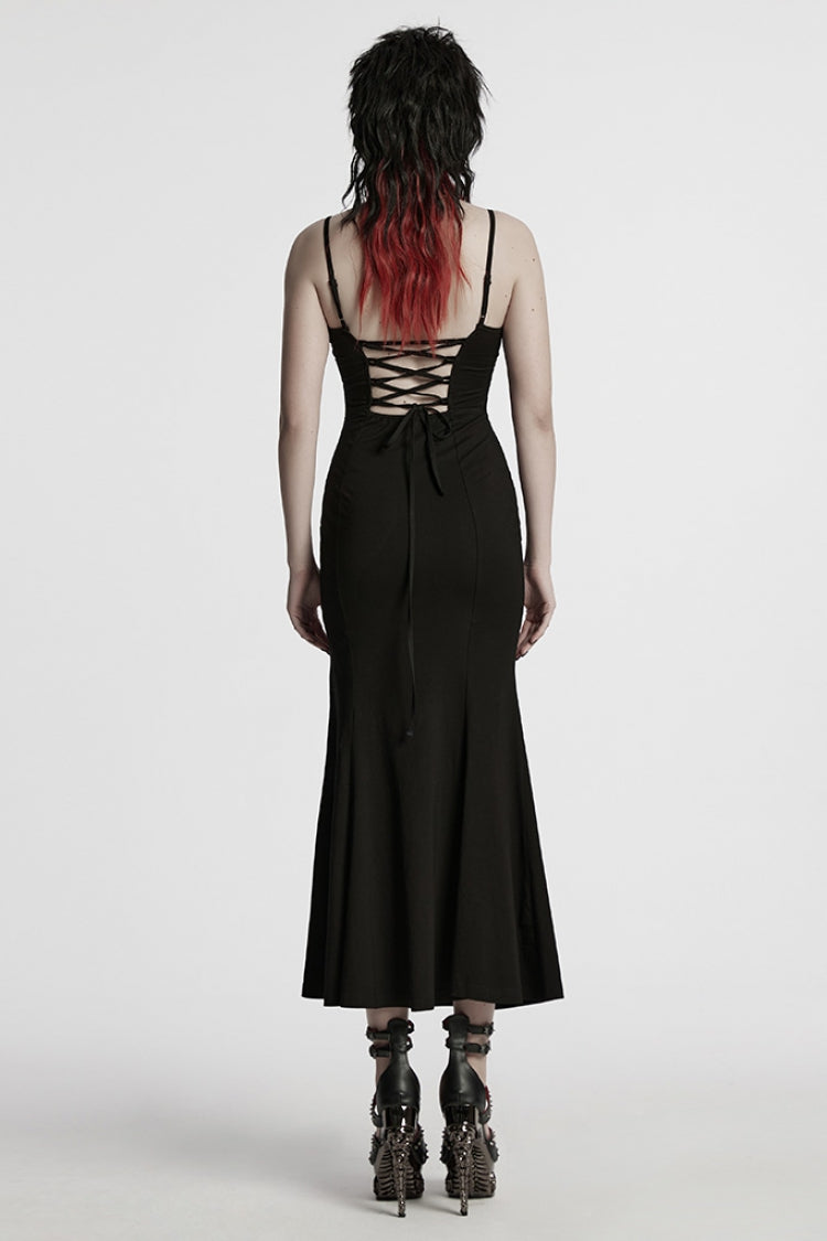 Black Sleeveless Stitching Mesh Women's Punk Fishtailed Honeymoon Slip Dress - Product - 3