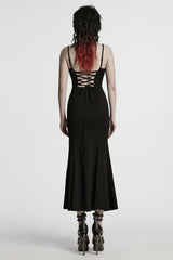 Black Sleeveless Stitching Mesh Women's Punk Fishtailed Honeymoon Slip Dress - Product - 3