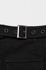 Black Adjustable Waist Irregular Metal Buckle Women's Steampunk Skirt - Product - 5