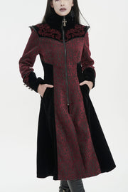 Red Jacquard Studded Mushroom Buckle Metal Cross Embroidered Women's Gothic Coat - Red - 1