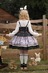 Black [Alice’s Fantasy Tale] Square Collar Sleeveless Printed Bow Gothic Lolita Dress - Product - 6