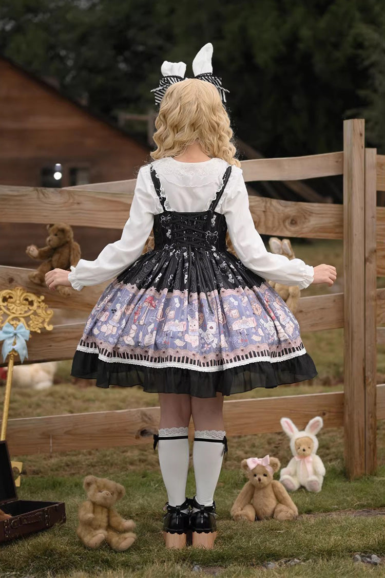 Black [Alice’s Fantasy Tale] Square Collar Sleeveless Printed Bow Gothic Lolita Dress - Product - 6