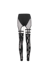 Black Elastic Asymmetrical Hole Knit Stitching Mesh Women's Punk Leggings - Product - 6