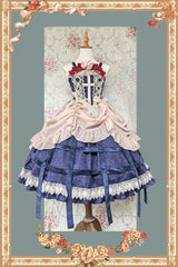 [Lilith’s Cage] Sleeveless Print Ruffle Bowknot Lace-Up Gothic Elegant Lolita Jsk Dress 2 Colors - Product - 9