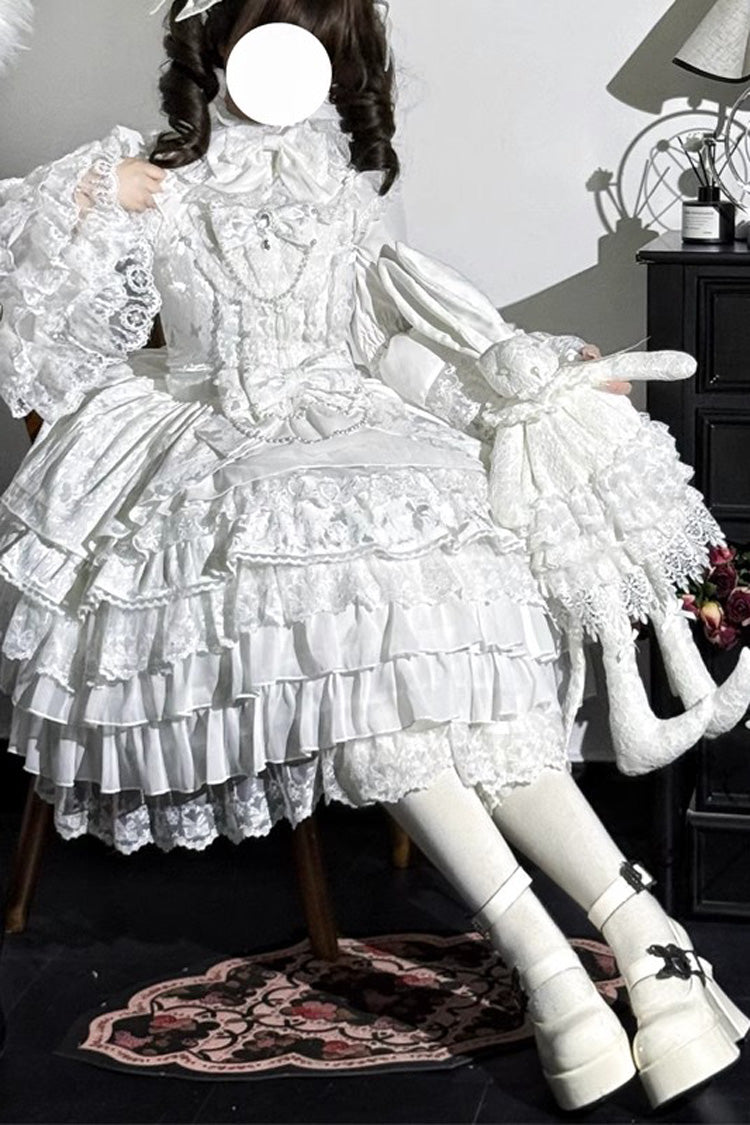 [Love Feather] Multi-Layered Hanayome Bowknot Lace Sweet Gorgeous Lolita Jsk Dress 4 Colors - Product - 8