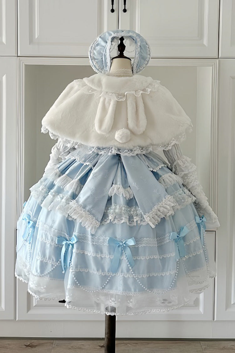 Showa Girl ärmelloses dreilagiges Rüschen-Schleife-Spitze-Perlen-süßes japanisches JSK langes Kleid (Kleid einzeln) Detailansicht 3