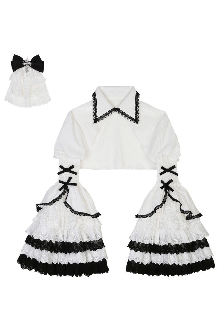 Black/White Print Bone Magic Ruffle Cardigan Lace Classic Gothic Princess Lolita Jsk Dress - Product - 17