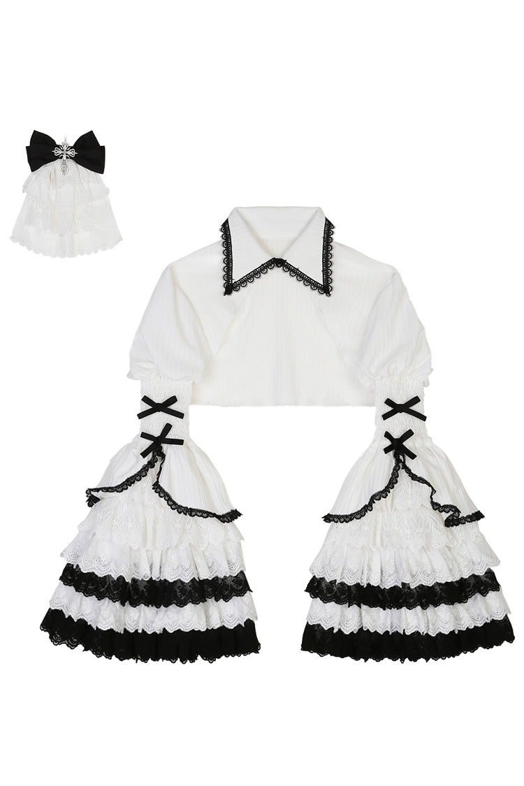 Black/White Print Bone Magic Ruffle Cardigan Lace Classic Gothic Princess Lolita Jsk Dress - Product - 17