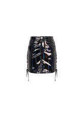 Black Iridescent Mirrored Side Slit Adjustable Women's Gothic Skirt - Product - 6