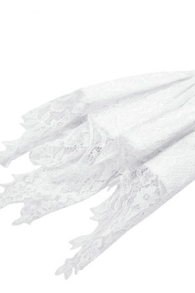 Black/White Lace High Collar Asymmetric Long Trumpet Puff Sleeves Bowknot Women's Lolita Gothic Short Dress - Product - 26