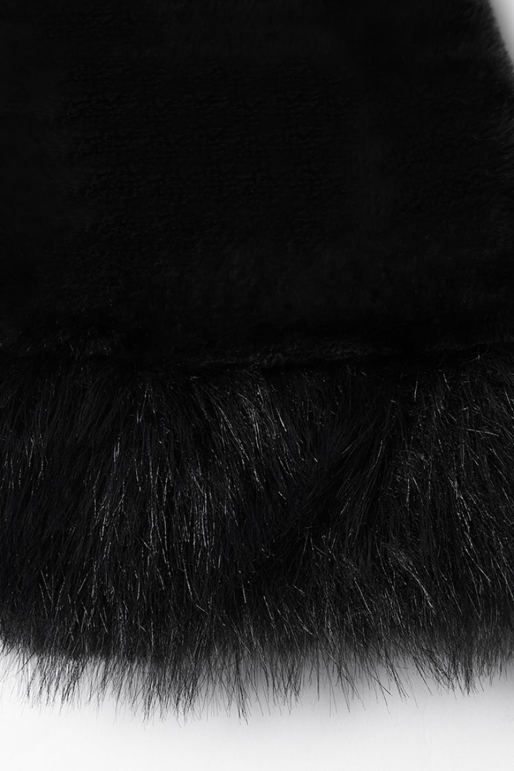 Black Stand Collar Long Sleeves Buckle Straps Faux Fur Women's Punk Short Cloak - Product - 7