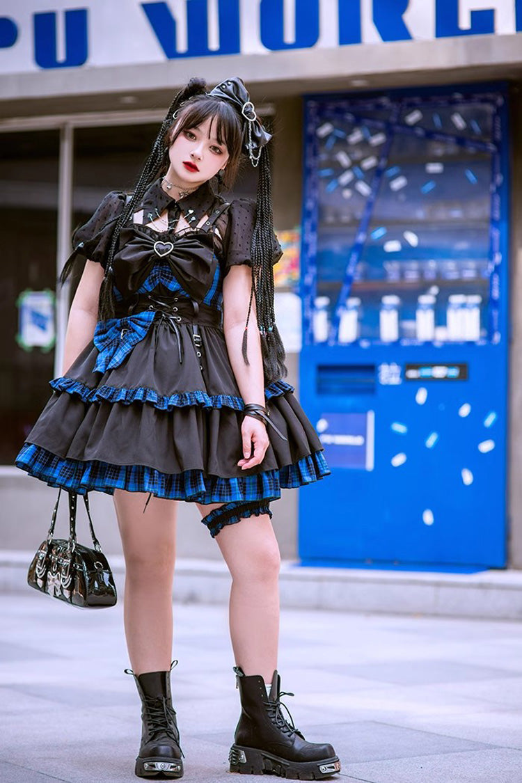 Black/Blue Sleeveless Multi-layer Ruffle Bowknot Gothic Lolita Jsk Dress - Product - 6
