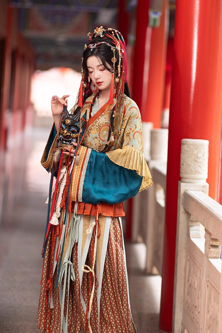 Multi-Color [Mountain and Sea Oath] Long Sleeves Print Ruffle Embroidery Classic Hanfu Set - Product - 3