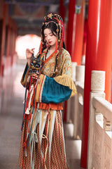 Multi-Color [Mountain and Sea Oath] Long Sleeves Print Ruffle Embroidery Classic Hanfu Set - Product - 3