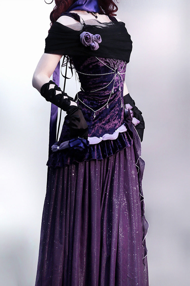 Purple [Mysterious Nocturne] Embroidery Bowknot Lace Classic Vintage Elegant Gorgeous Lolita Jsk Dress - Product - 5