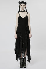 Black Stitching Irregular Mesh Women's Punk Dress - Black - 1