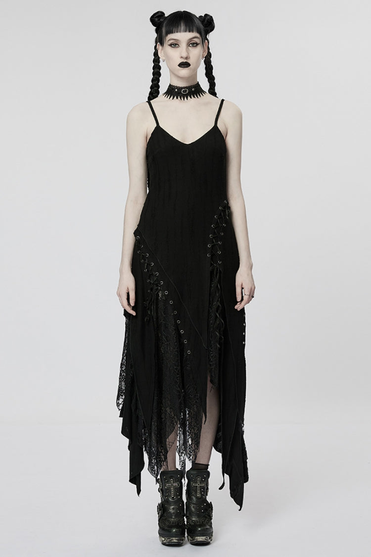 Black Stitching Irregular Mesh Women's Punk Dress - Black - 1