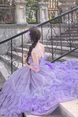 Purple [Wisteria] Sleeveless Multi-Layered Ruffled Hanayome Bow Sweet Plus Size Princess Lolita Dress - Product - 4