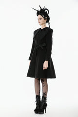 Black Floral Embroidered Peter Pan Collar Long Sleeves Bowknot Women's Gothic Coat - Product - 11