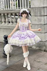 Purple [Dreaming Butterfly] Multi-Layered Jacquard Ruffle Bowknot Lace Sweet Princess Lolita Jsk Dress - Product - 9