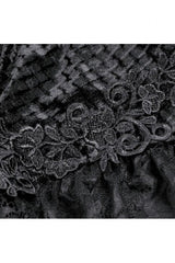 Black Women's Gothic Floral Embossed Velvet Shorts with Sheer Lace Trim - Product - 12