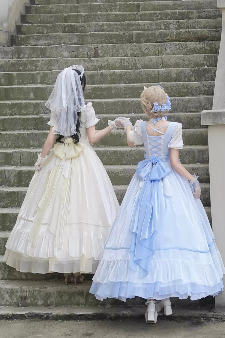 Sweet Short Puff Sleeves Ruffle Hanayome Cardigan Bowknot Princess Gorgeous Lolita Dress 2 Colors - Product - 8