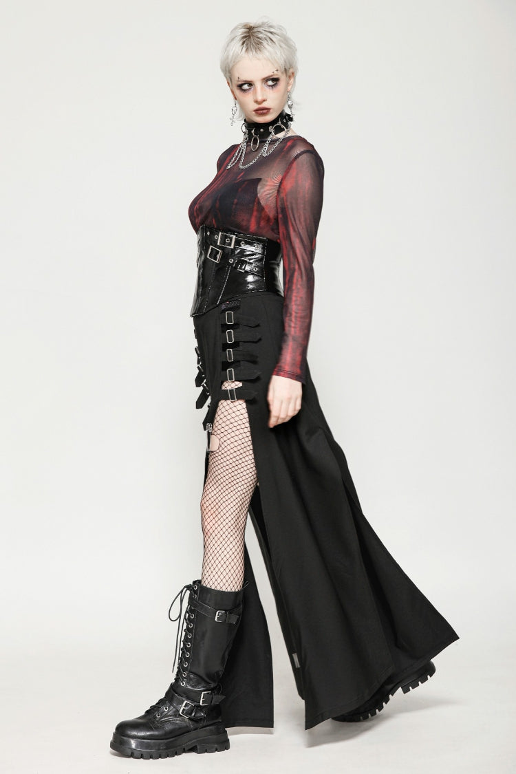 Black Lace-Up Buckled Women's Punk Patent Leather Underbust Corset - Product - 10