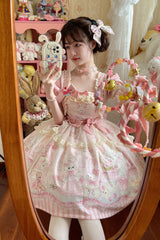 Rabbit Bear Wardrobe Print Ruffle Bowknot Sweet Lolita Dress 3 Colors - Product - 4