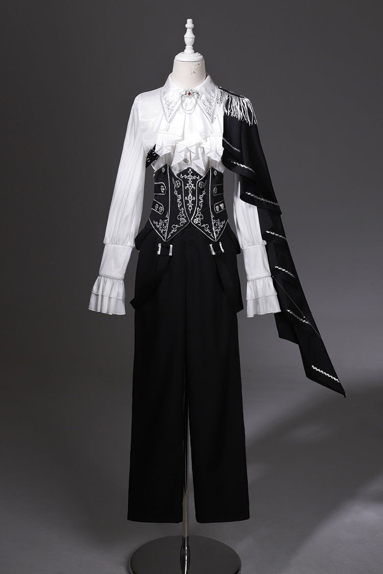 Black/White Embroidery Asymmetric Gothic Prince Handsome Ouji Lolita Set - Product - 5