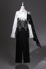 Black/White Embroidery Asymmetric Gothic Prince Handsome Ouji Lolita Set - Product - 5