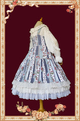 Light Blue Strawberry Plaid Print Bowknot Sleeveless Ruffle Sweet Lolita Dress - Product - 5