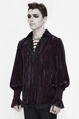 Black And Red Velvet Lantern Sleeves Loose Mens Gothic Blouse - Product - 2