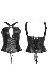 Black Cross Straps Hollow Lace-Up Womens Steampunk Vest - Product - 5