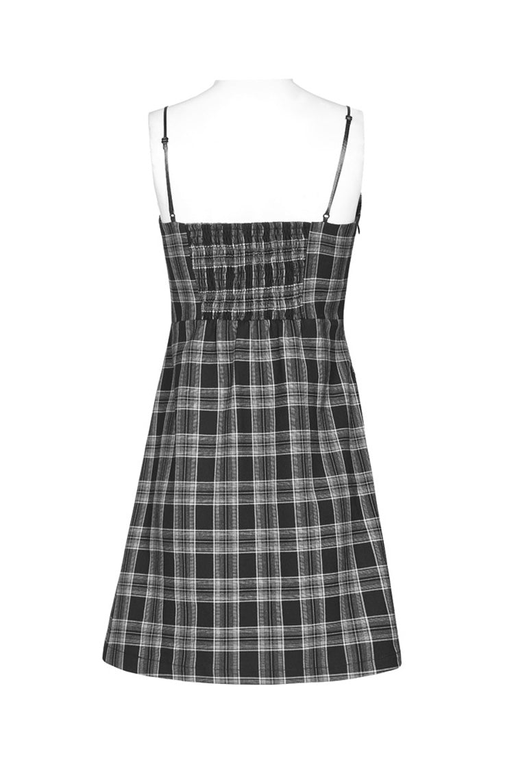 Black/White Plaid Skull Studded Belt Women's Punk Suspender Dress - Product - 7