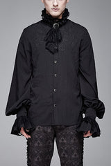 Black Chiffon Embroidered Long Sleeves Mens Gothic Blouse - Black - 1