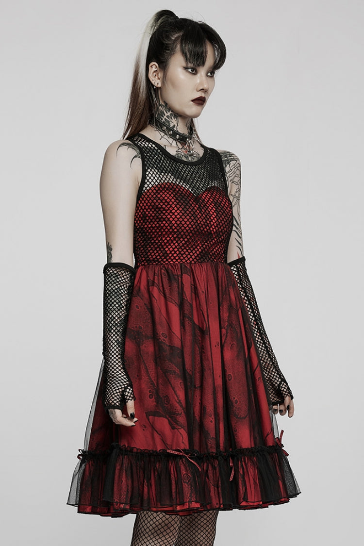 Black/Red Sleeveless Multi-layer Stitching Mesh Women's Gothic Elegant Lolita Dress - Product - 2
