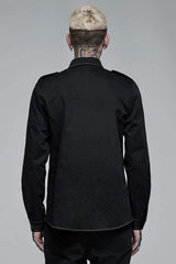 Black Lapel Collar Long Sleeves Skull Print Embroidery Mens Steampunk Blouse - Product - 3