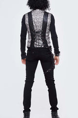 Silver Back Lace Up Jacquard Splice Chest Loop Men's Punk Waistcoat - Product - 8