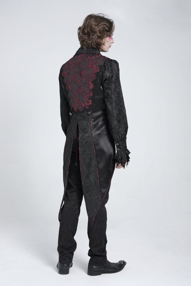 Black/Red Sleeveless Lace-Up Zipper Men's Gothic Swallow-tailed Vest - Product - 3
