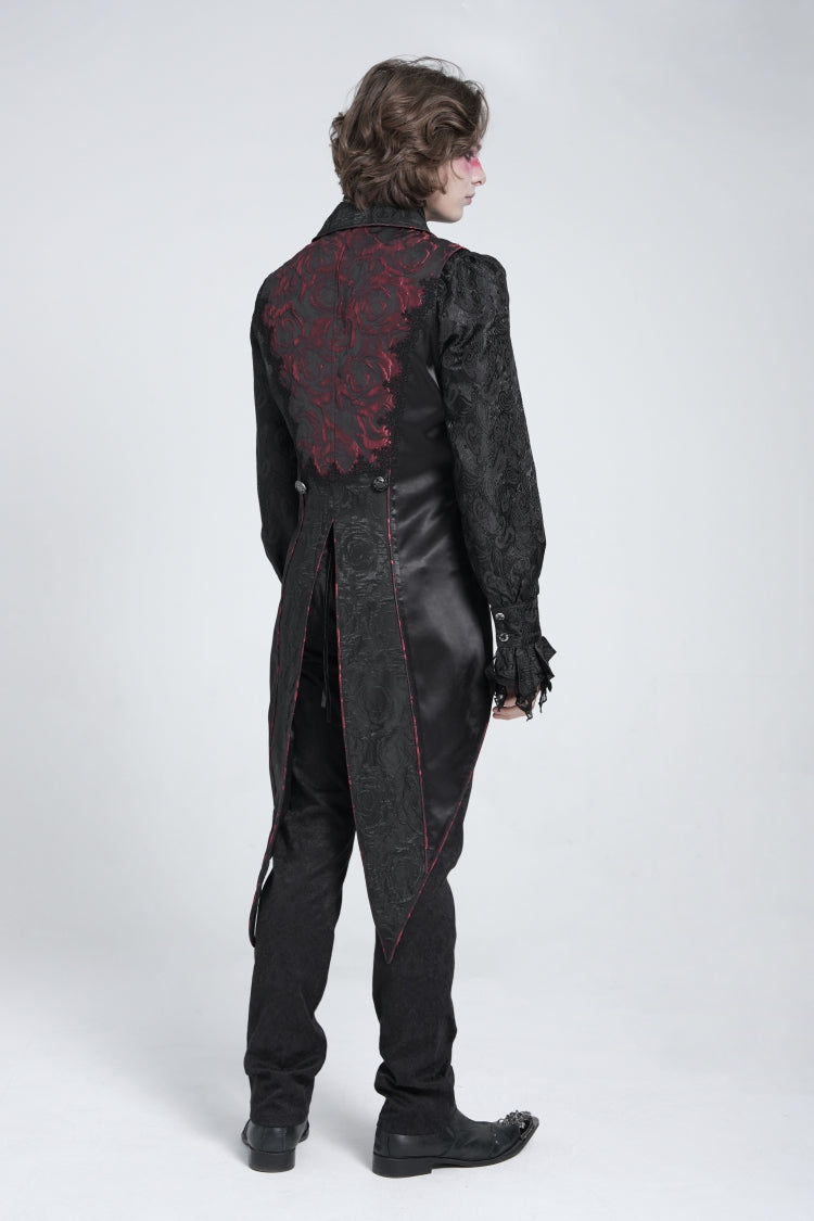Black/Red Sleeveless Lace-Up Zipper Men's Gothic Swallow-tailed Vest - Product - 3