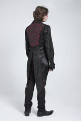 Black/Red Sleeveless Lace-Up Zipper Men's Gothic Swallow-tailed Vest - Product - 3