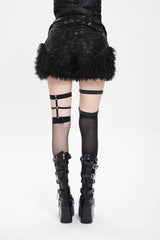 Black Plush Stitching Buckle Straps Women's Punk Shorts - Product - 2