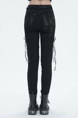 Black Stretch Twill Paneled Mesh Perforated Women's Punk Trousers - Product - 5