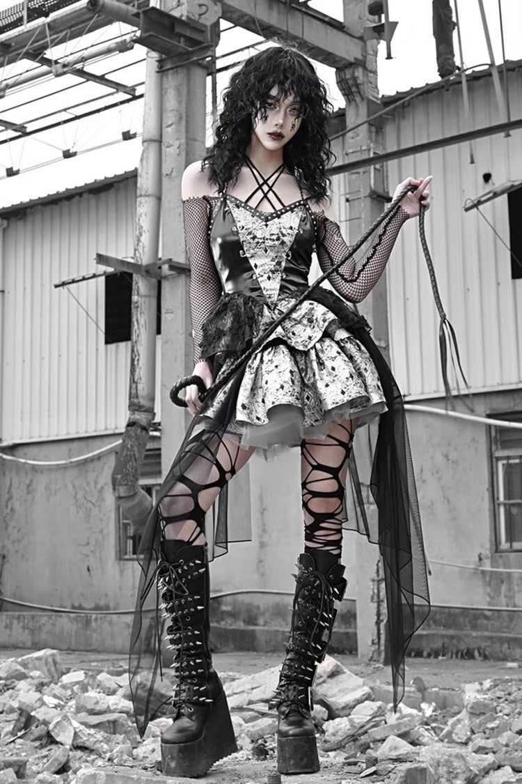 Black [Liquid Invasion] Halterneck Print Ruffle Gothic Lolita Jsk Dress - Product - 4