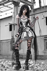 Black [Liquid Invasion] Halterneck Print Ruffle Gothic Lolita Jsk Dress - Product - 4