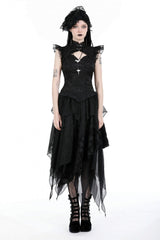 Black Women's Gothic Punk Multi-Layered Irregular Handkerchief Hem Lace Skirt - Product - 5